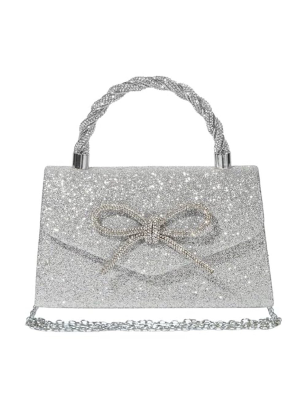 Rhinestone Bow Clutch Evening Bag Sparkly Party Purse with Chain Strap